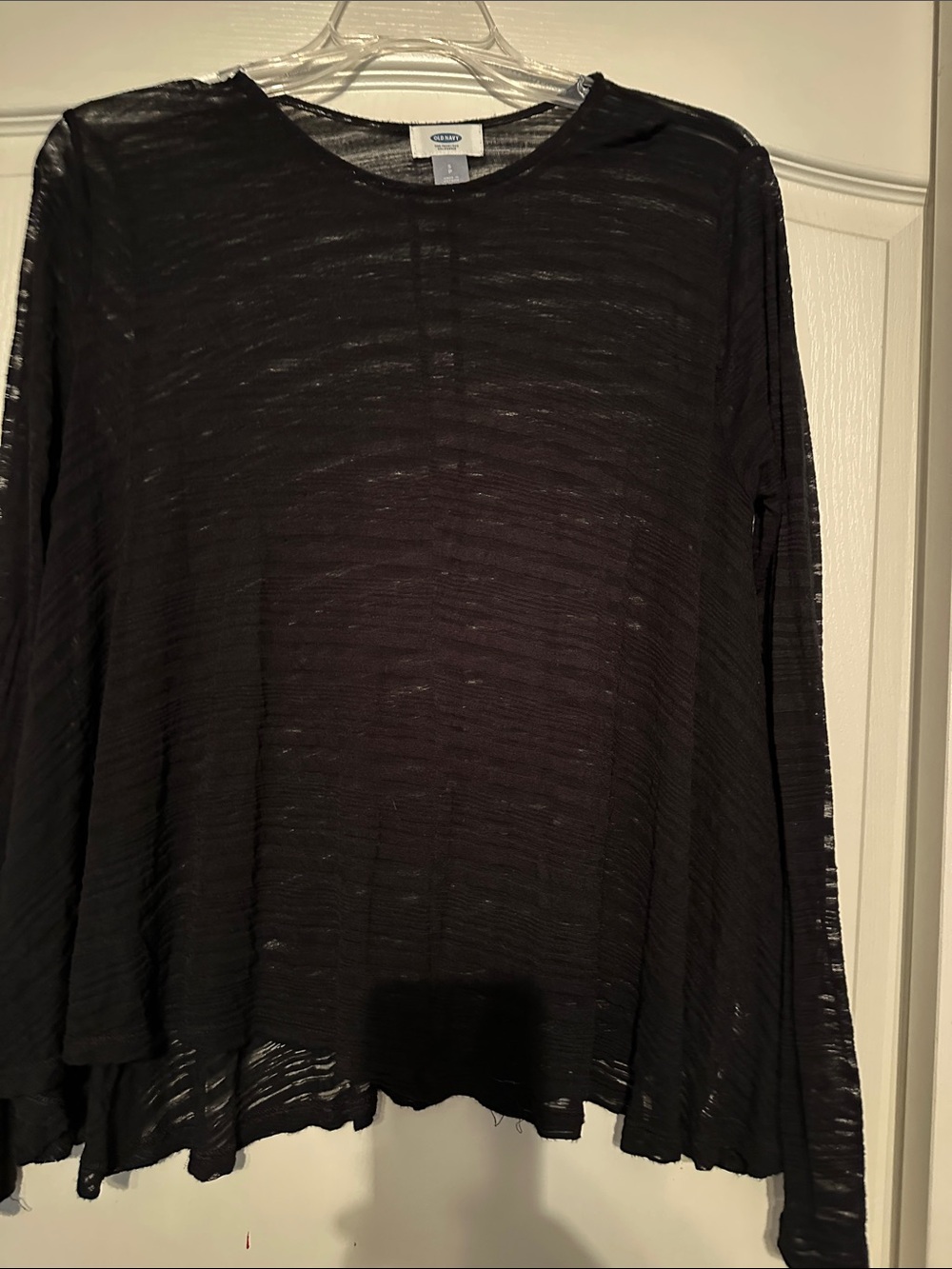 Women's Sheer  Black Long-Sleeve Lightweight Textured Top